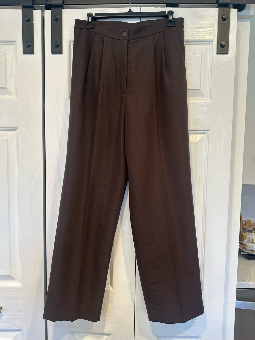 Perry Ellis Tailored High-Waist Wide Leg Trousers — Dark Brown